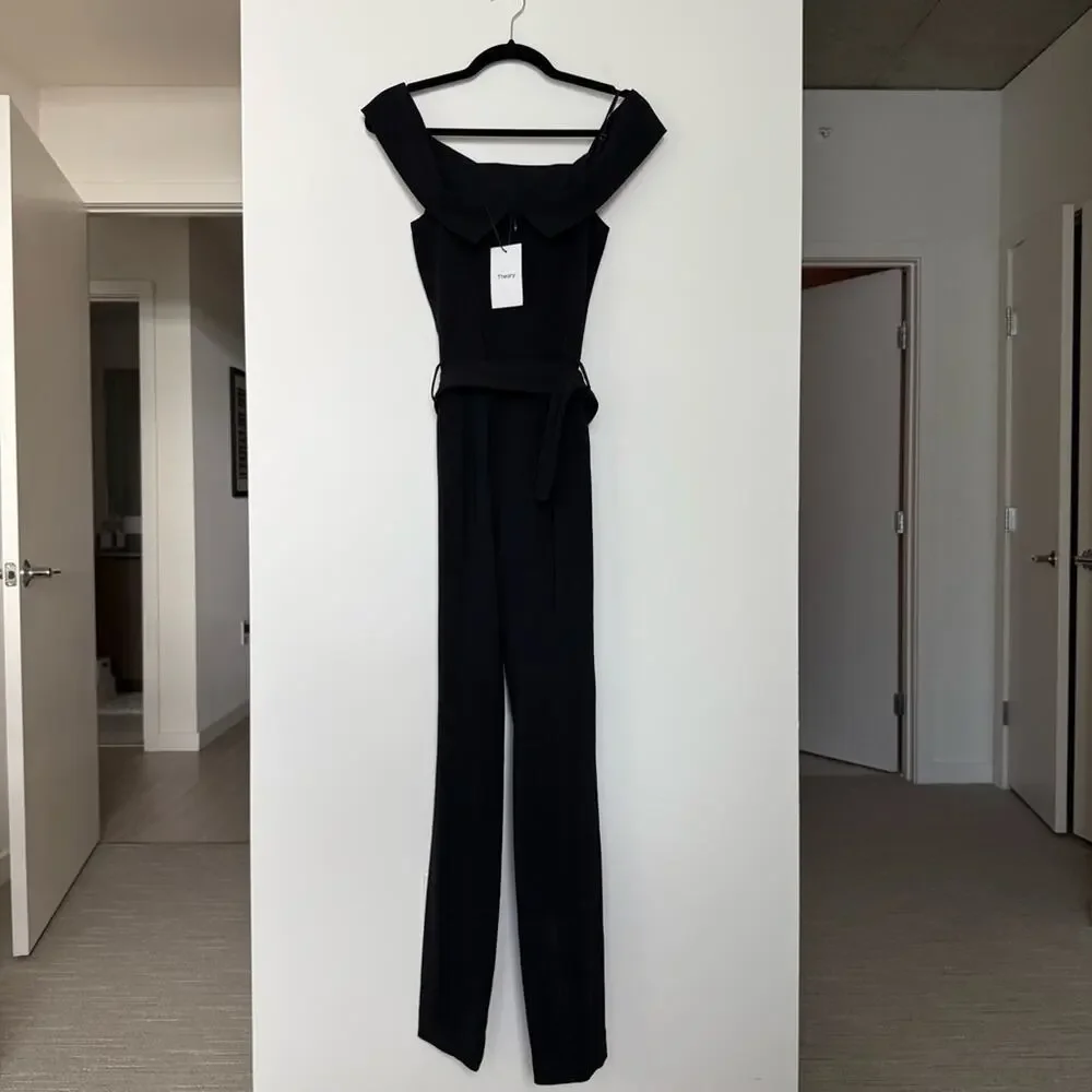 NWT Theory Admiral Crepe Jumpsuit in Black Size 0 - Picture 3 of 4